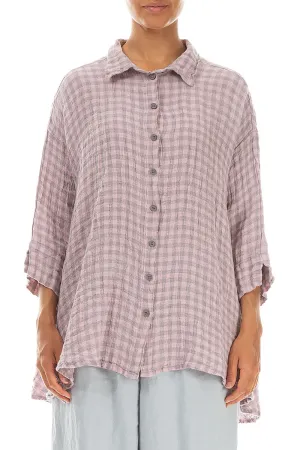Loose Pink Check Linen Shirt