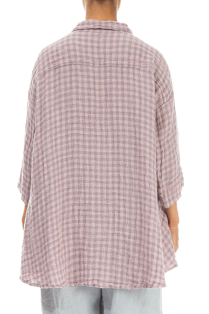 Loose Pink Check Linen Shirt