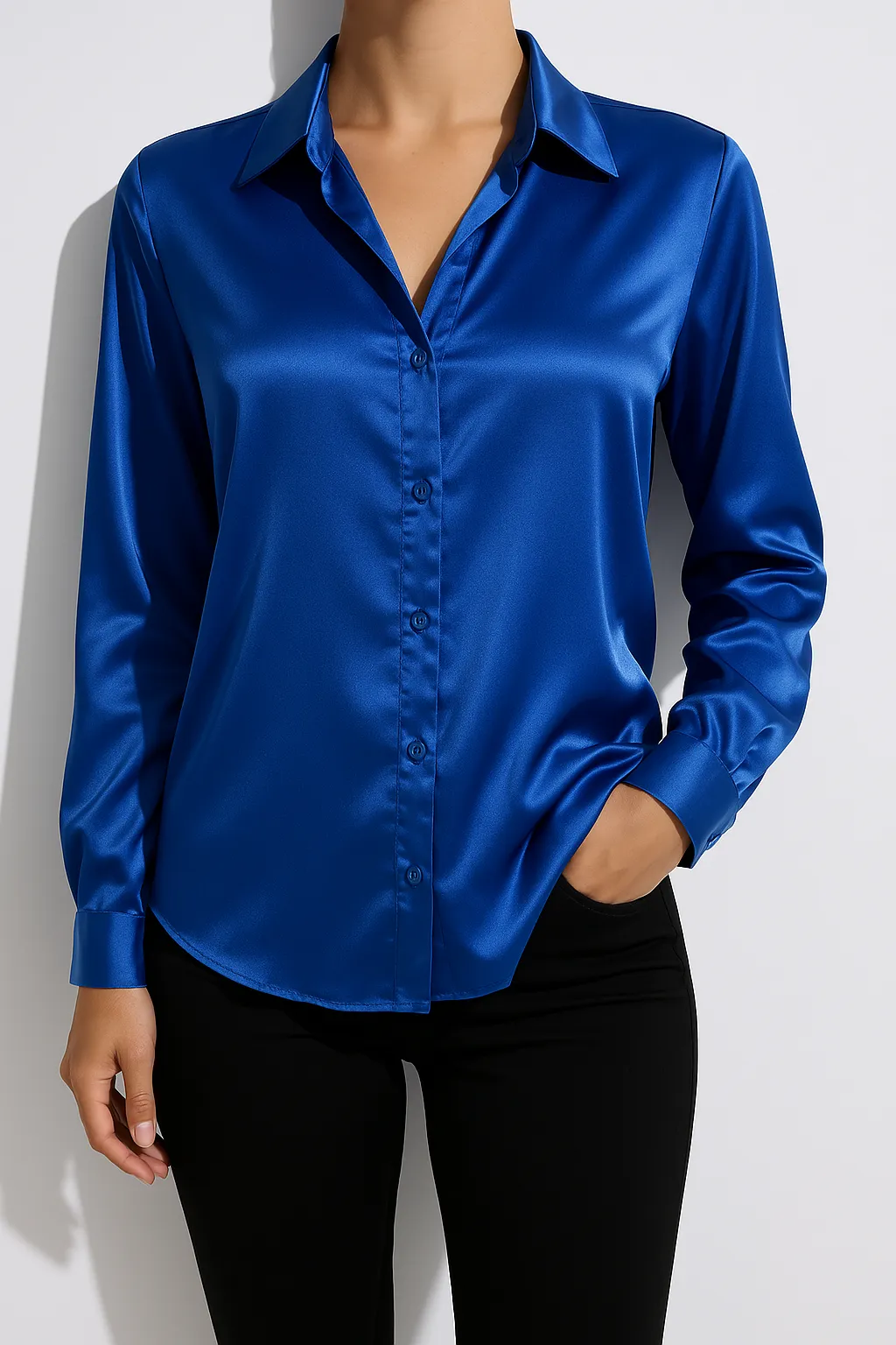 Luxe Satin Elegance - Women's Relaxed Fit Button-Up Blouse