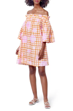 MARY OFF THE SHOULDER RUFFLE DRESS - Plaid print