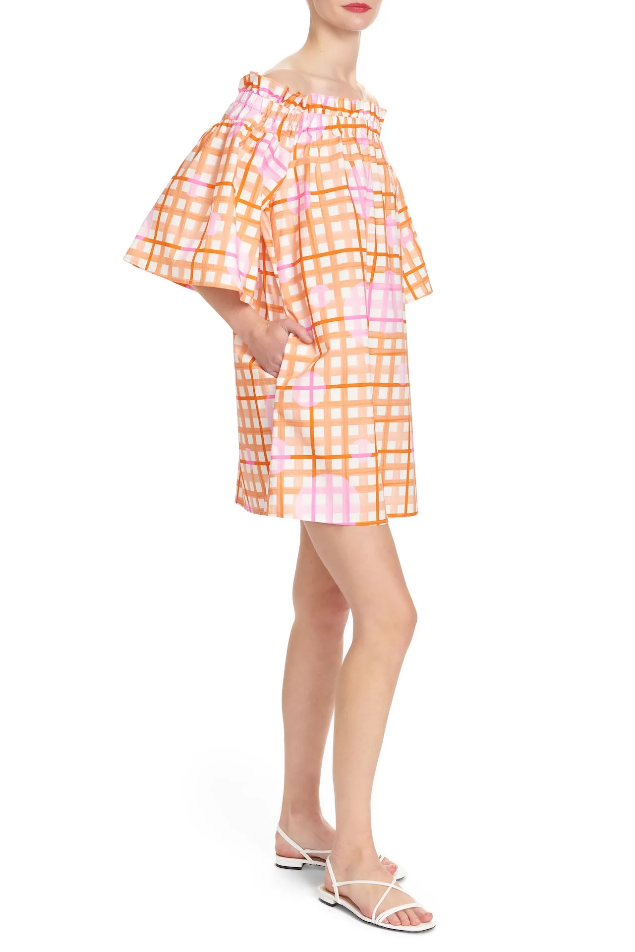 MARY OFF THE SHOULDER RUFFLE DRESS - Plaid print