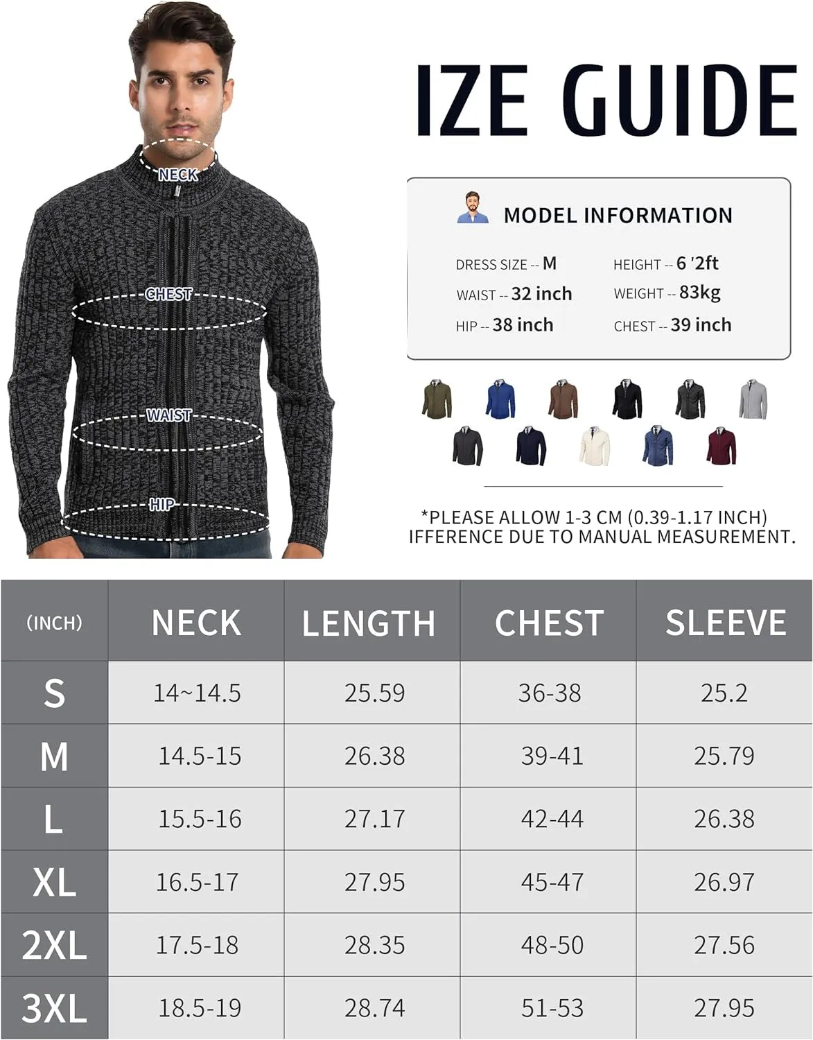 Men'S Cardigan Sweaters Full Zip up Stand Collar Slim Fit Casual Knitted Sweater with 2 Front Pockets