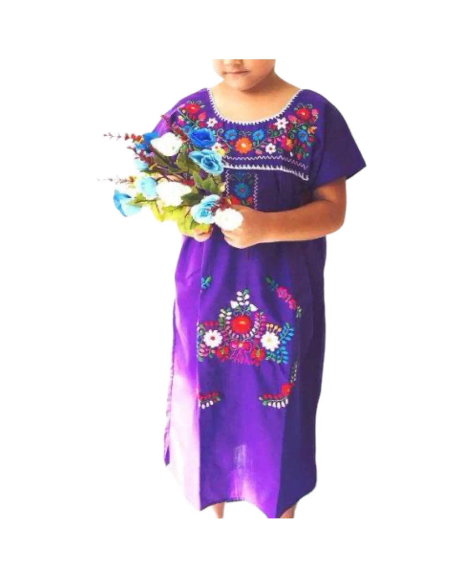 Mexican Puebla Dress for Girls Purple