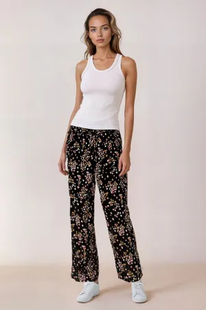 Next Black Floral Wide Leg Trousers