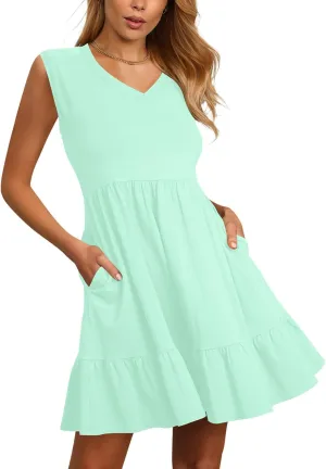 Nova In Sky Women's Summer Dress Short Sleeve Casual T Shirt Dreses 2025 Flowy Beach V Neck Sundresses with Pockets