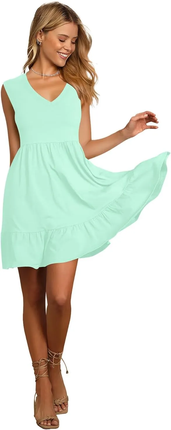 Nova In Sky Women's Summer Dress Short Sleeve Casual T Shirt Dreses 2025 Flowy Beach V Neck Sundresses with Pockets