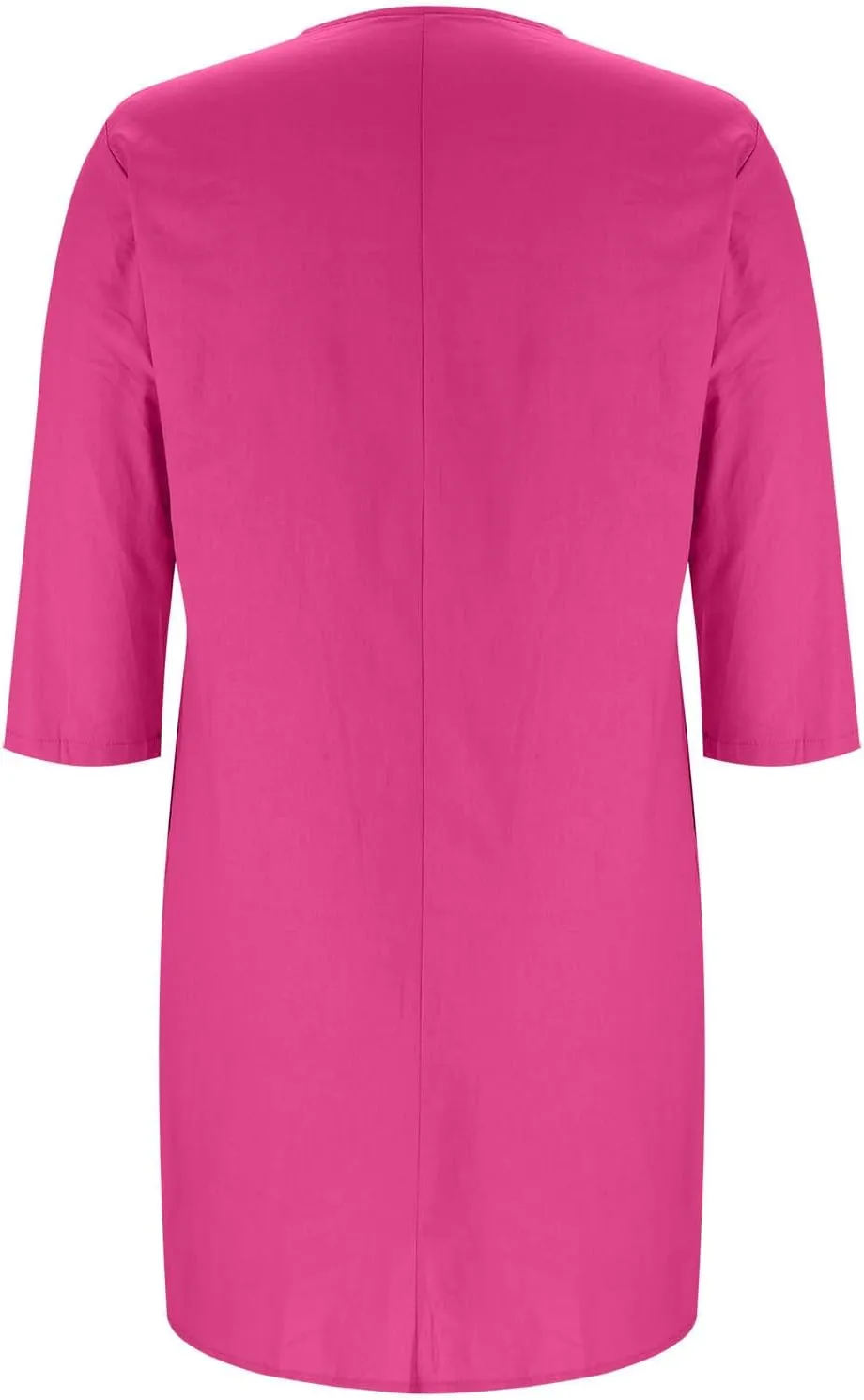 Plus Size Cotton Linen Dress Women's Summer Loose V Neck Vintage 3/4 Sleeve Baggy Lightweight Casual Solid Midi Dress