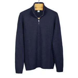 Quarter-zip sweater in Blue ribbed merino wool