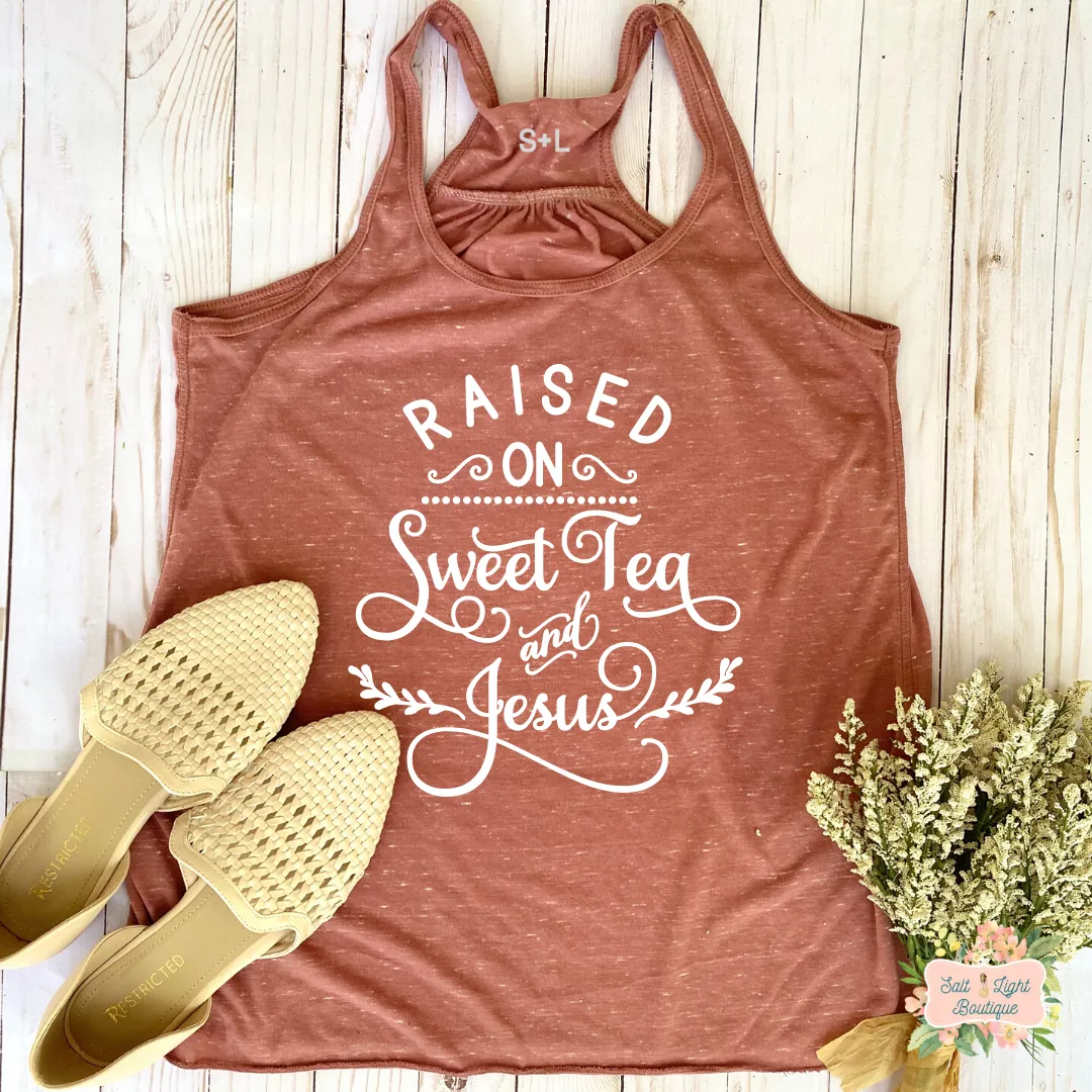 RAISED ON SWEET TEA & JESUS | WOMEN'S RACERBACK TANK