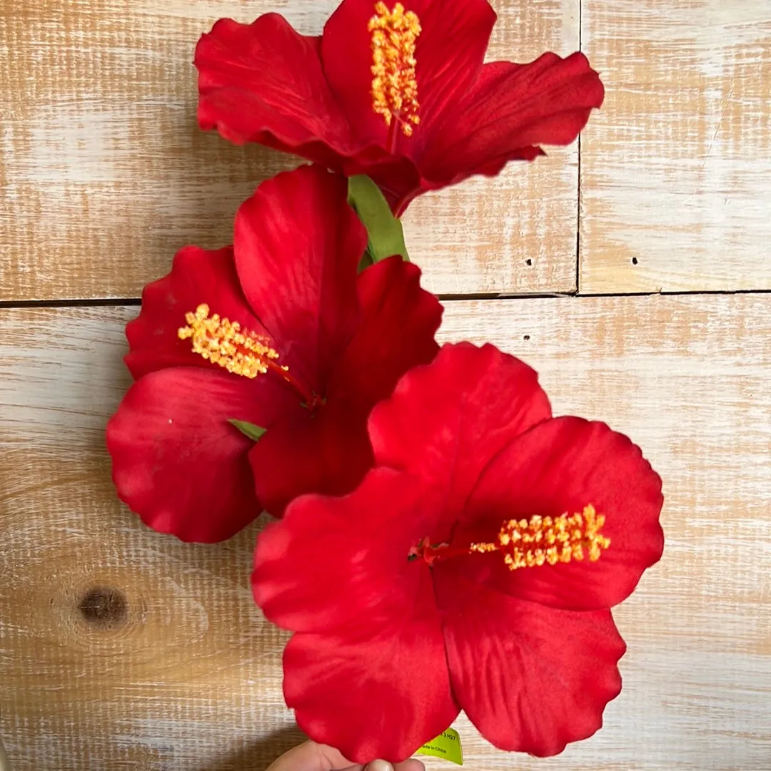 Red Hibiscus Spray, 27"