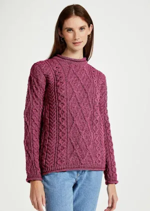 Roll Neck Aran Crew Sweater | Purple