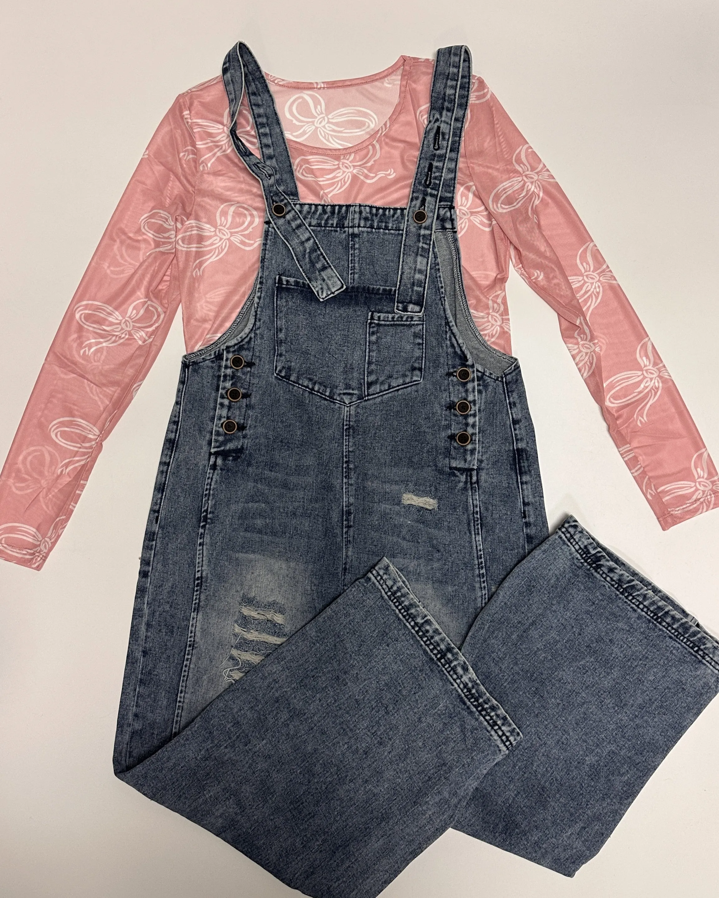 Sadie Distressed Wide Leg Overalls