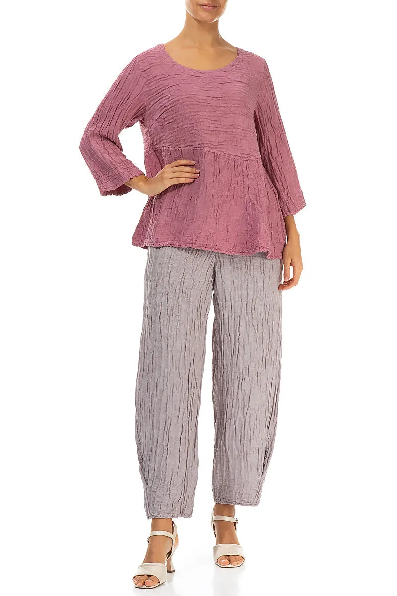 Soft-Shaped Mauve Taupe Crinkled Silk Linen Blouse