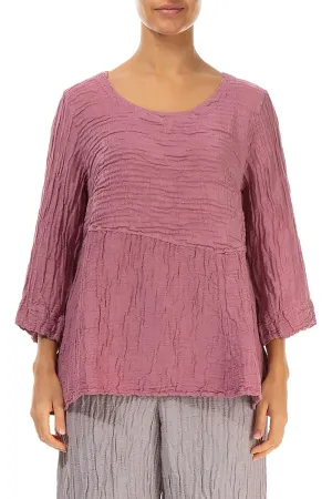 Soft-Shaped Mauve Taupe Crinkled Silk Linen Blouse