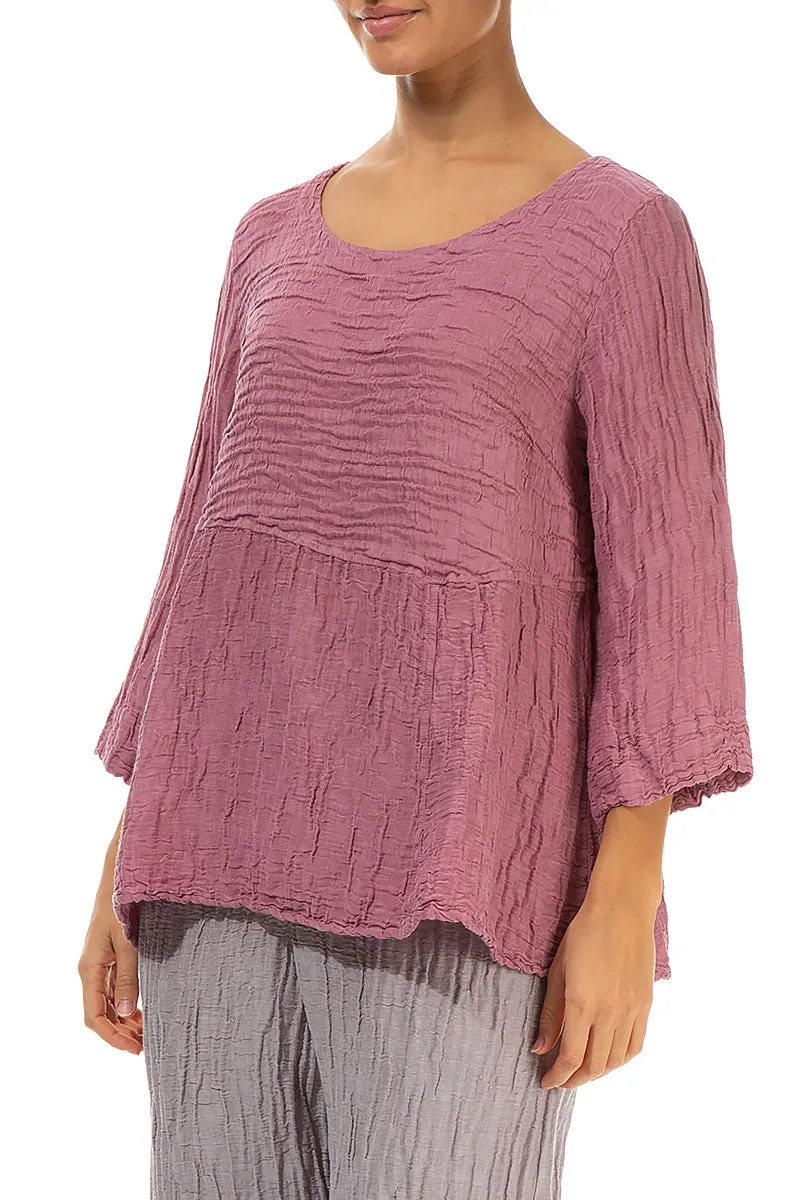 Soft-Shaped Mauve Taupe Crinkled Silk Linen Blouse