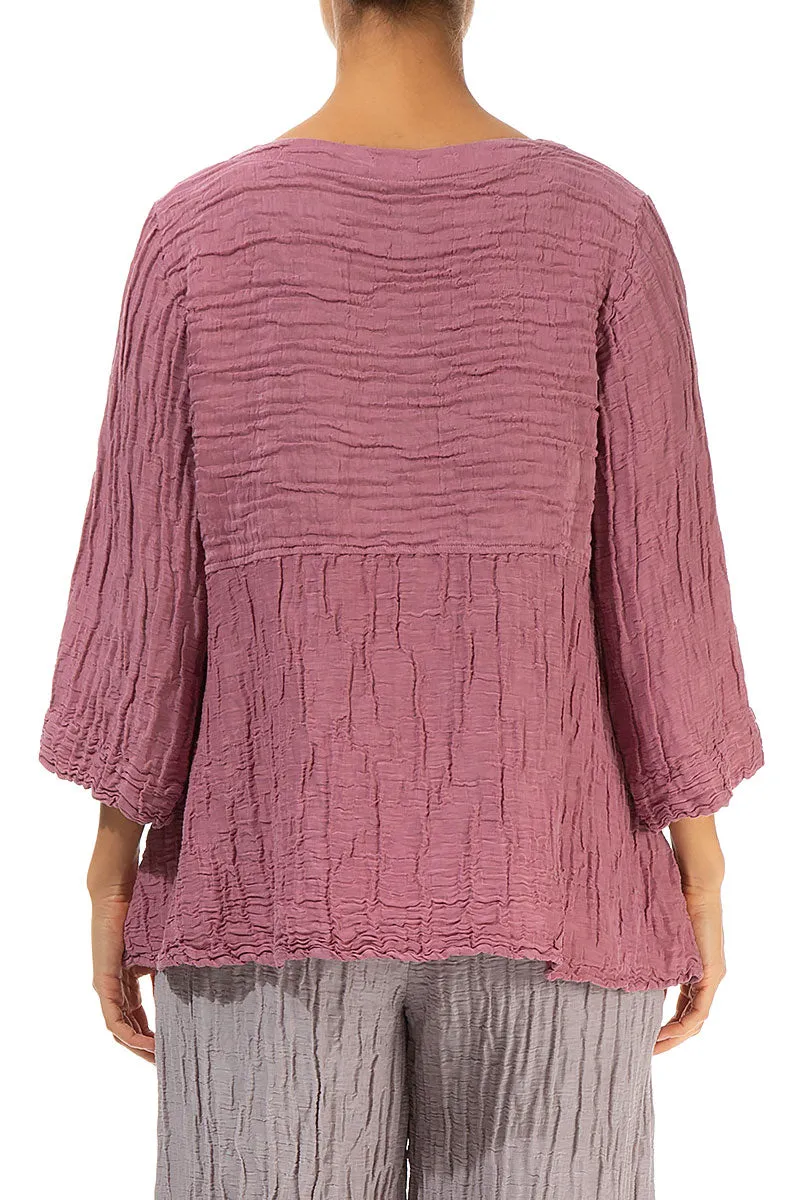 Soft-Shaped Mauve Taupe Crinkled Silk Linen Blouse