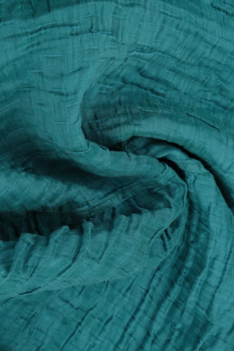 Soft-Shaped Turquoise Crinkled Silk Linen Blouse