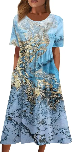 Spring Dresses for Women 2025 Short Sleeve Crew Neck Floral Long Flowy Dress Summer Dresses for Women 2025 Going Out Dress