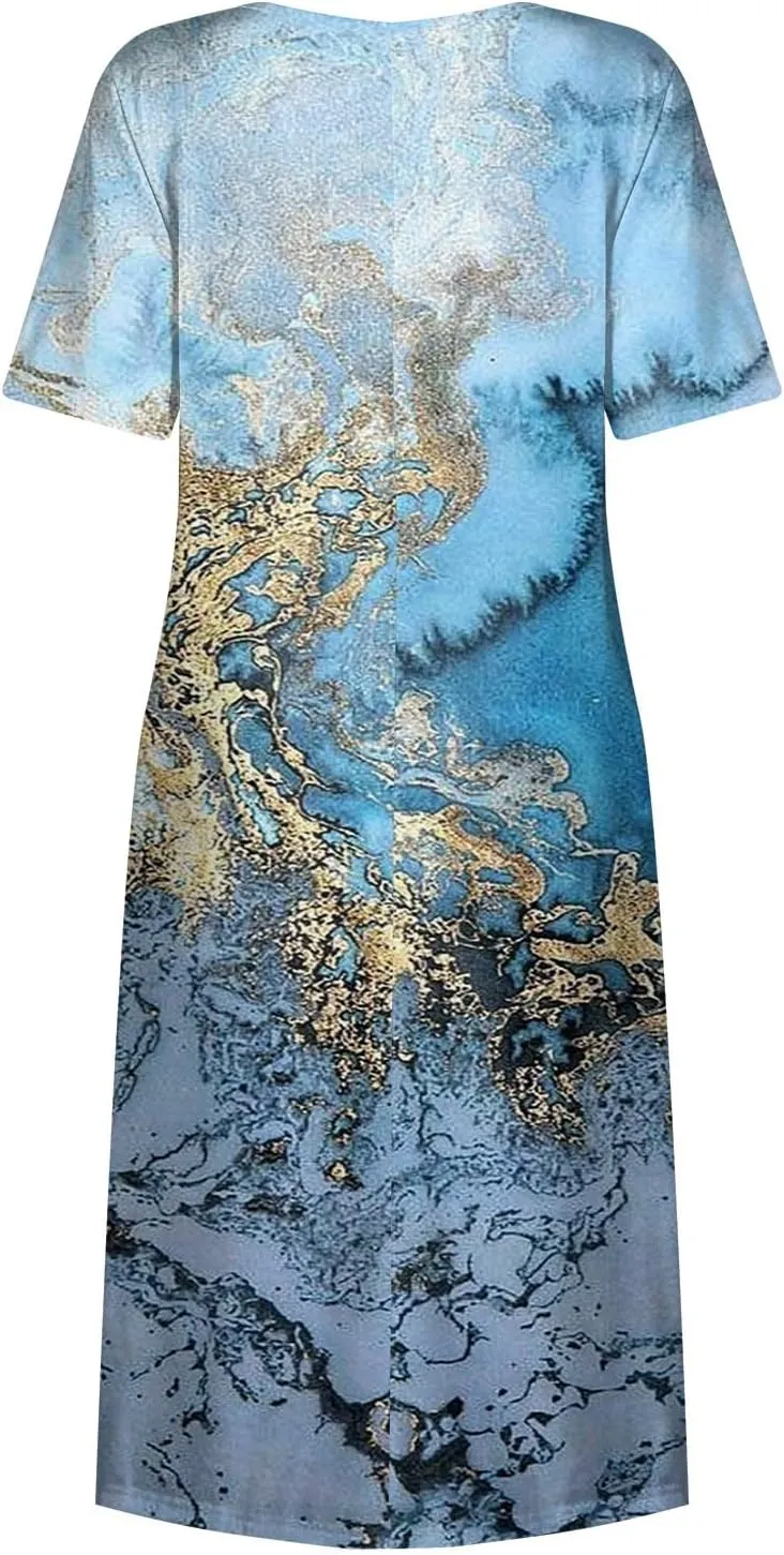 Spring Dresses for Women 2025 Short Sleeve Crew Neck Floral Long Flowy Dress Summer Dresses for Women 2025 Going Out Dress