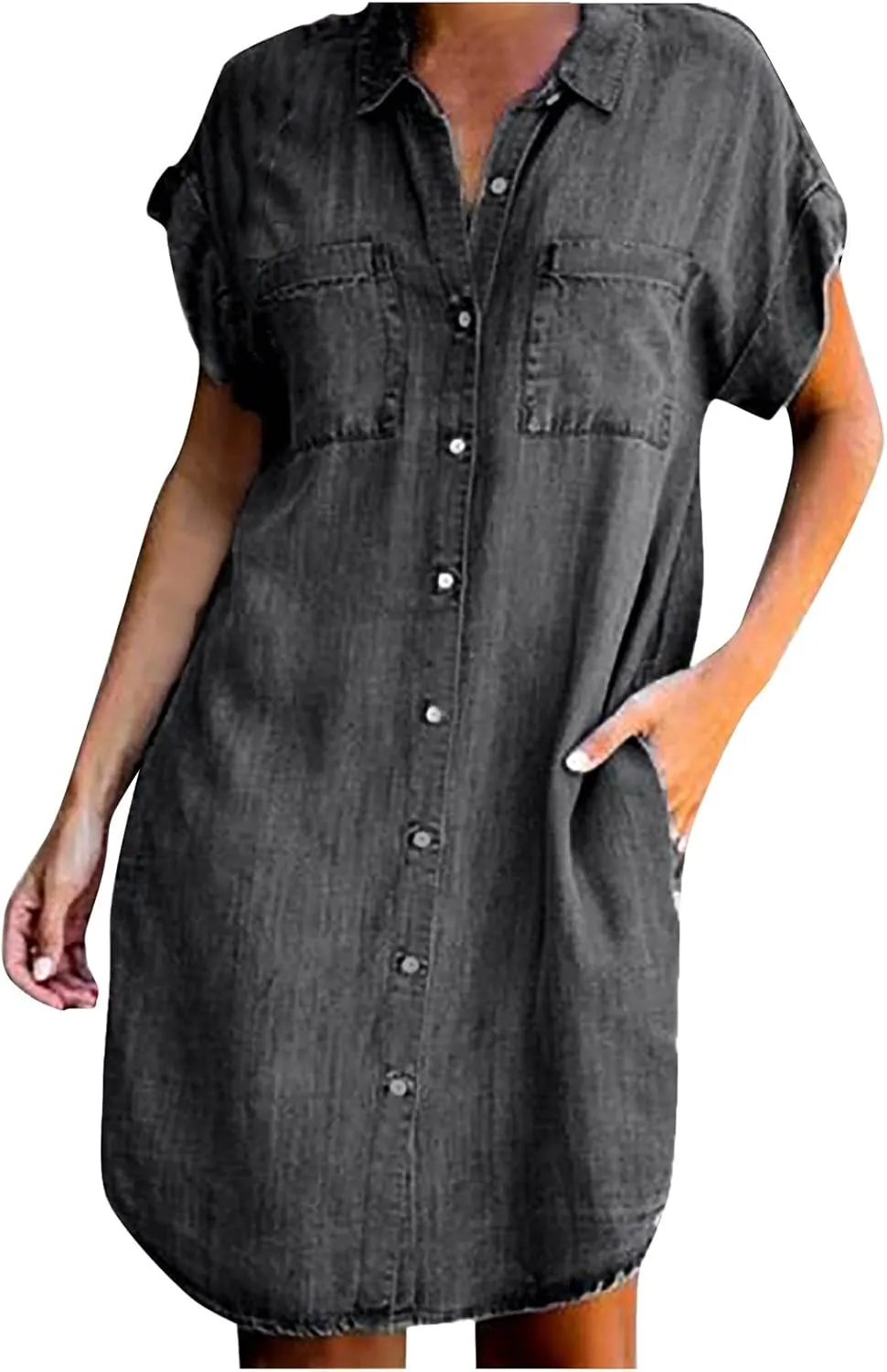 Summer Dresses for Women Fashion Casual Button Down Denim Midi Dress Short Sleeve Collar Trendy Spring Clothes S-3XL