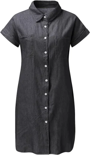 Summer Dresses for Women Fashion Casual Button Down Denim Midi Dress Short Sleeve Collar Trendy Spring Clothes S-3XL