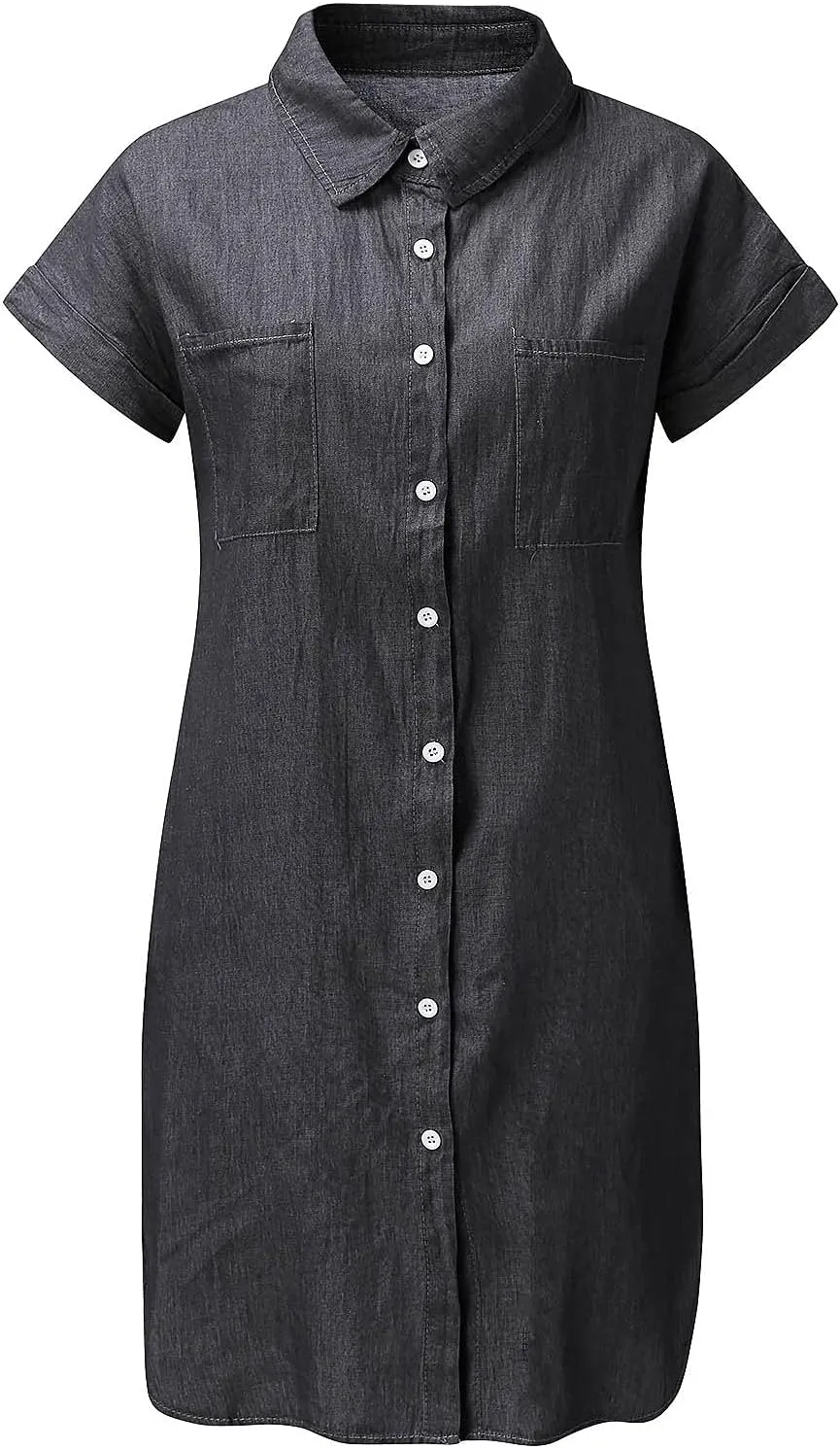 Summer Dresses for Women Fashion Casual Button Down Denim Midi Dress Short Sleeve Collar Trendy Spring Clothes S-3XL