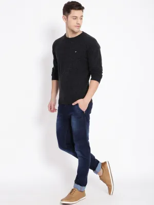 T-Base Men Black Solid Woolen Pullover Sweater