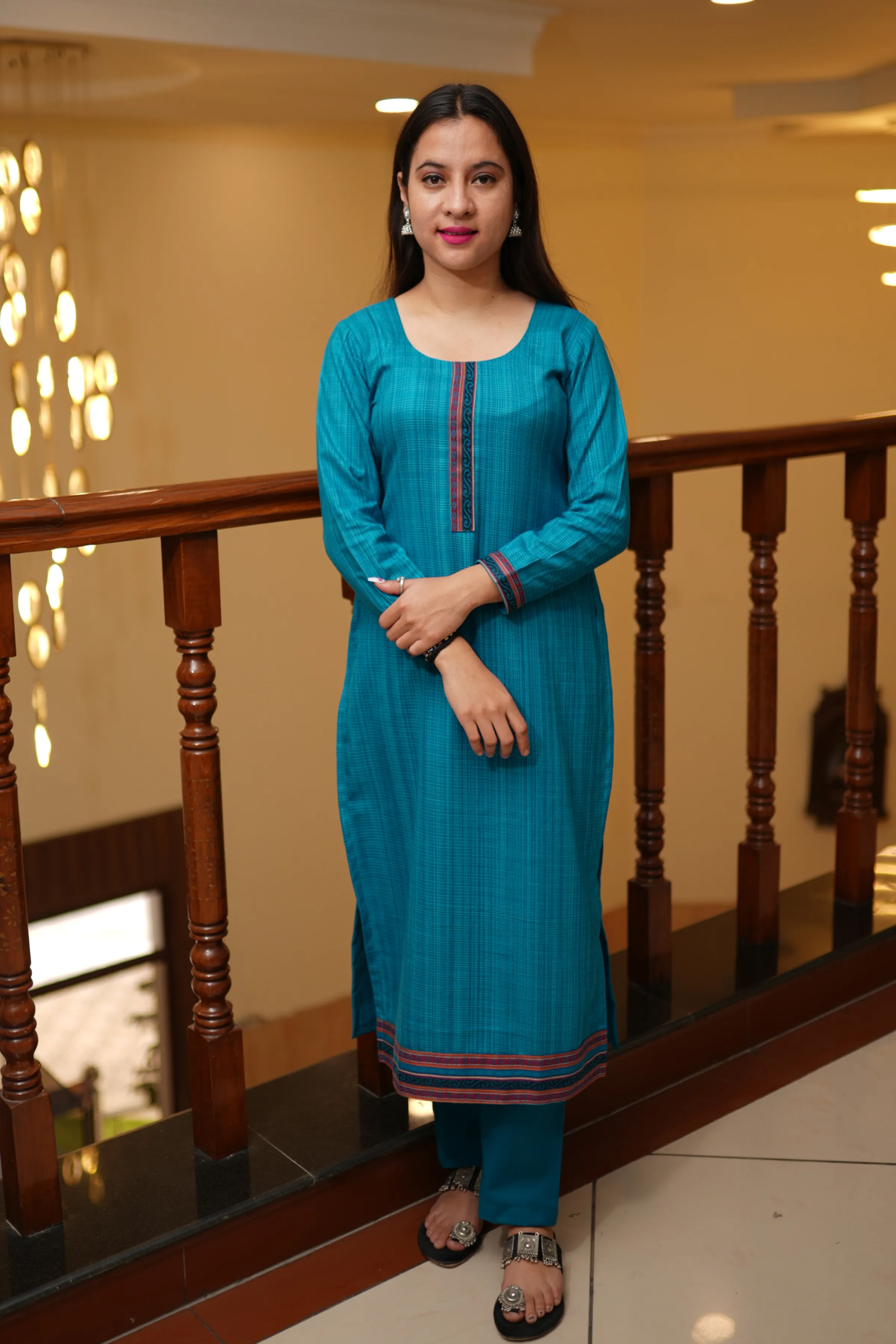 Teal Green Woollen Kurta Set