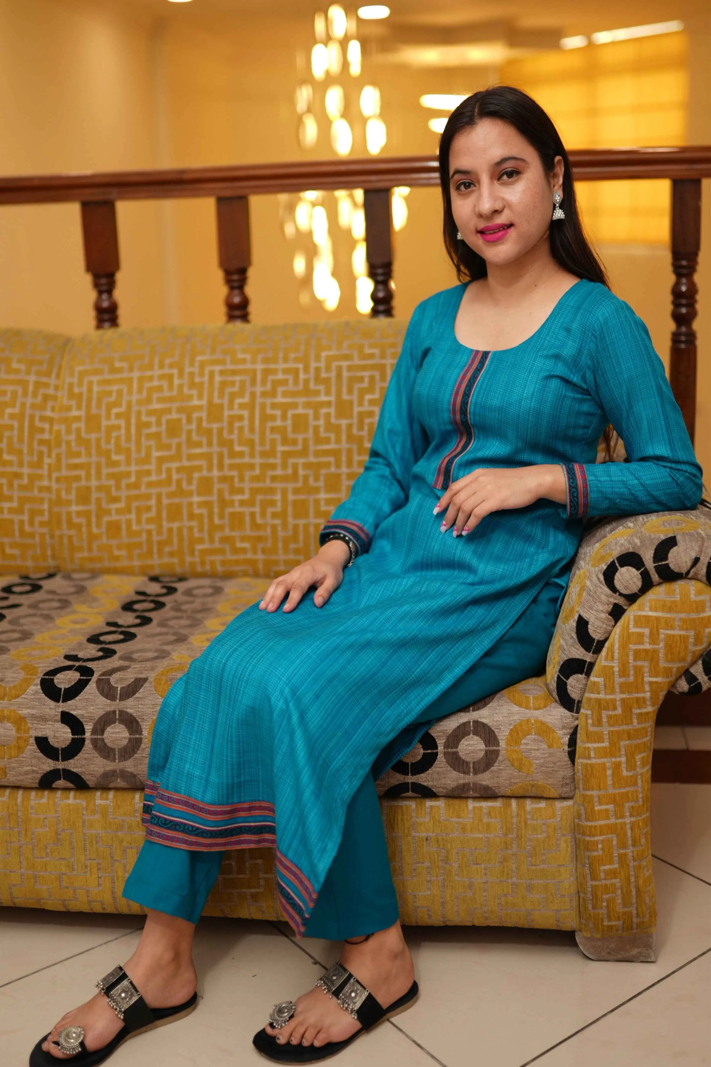 Teal Green Woollen Kurta Set