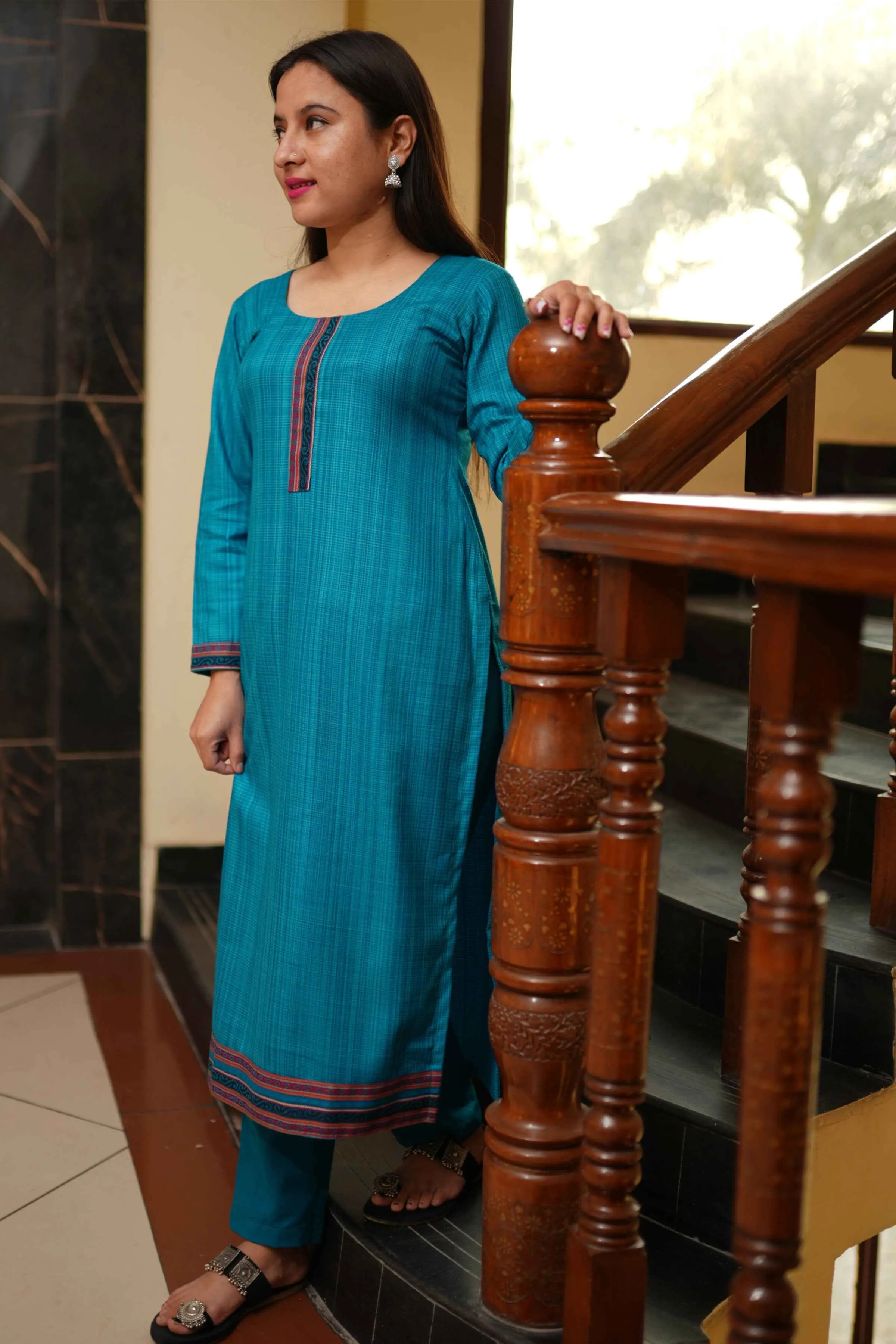 Teal Green Woollen Kurta Set