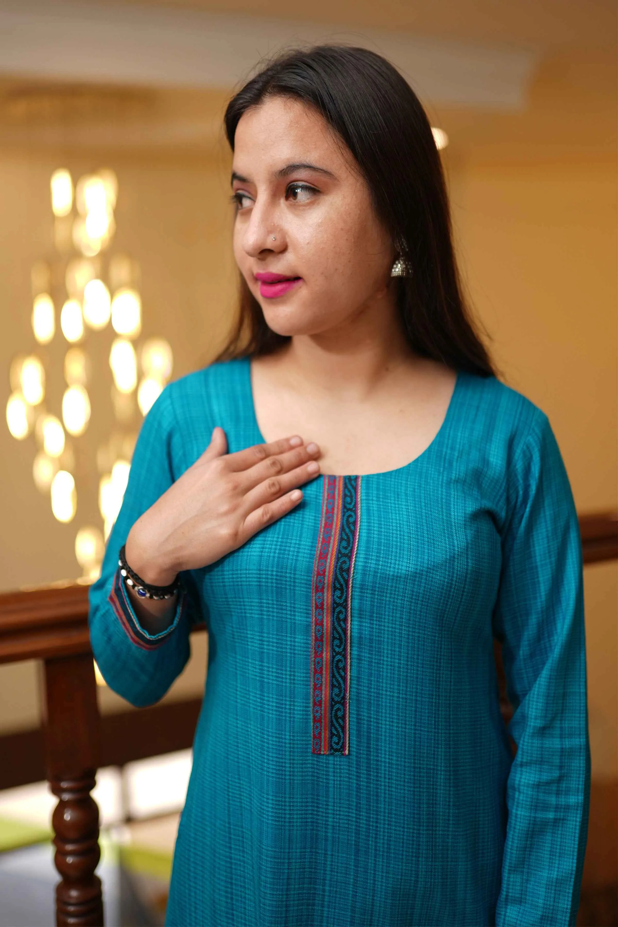 Teal Green Woollen Kurta Set