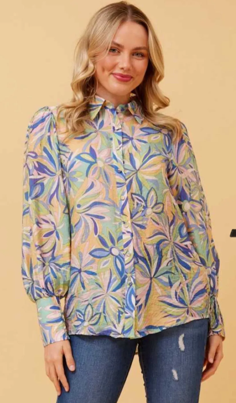 VELLE FLORAL SHIRT - Multi green