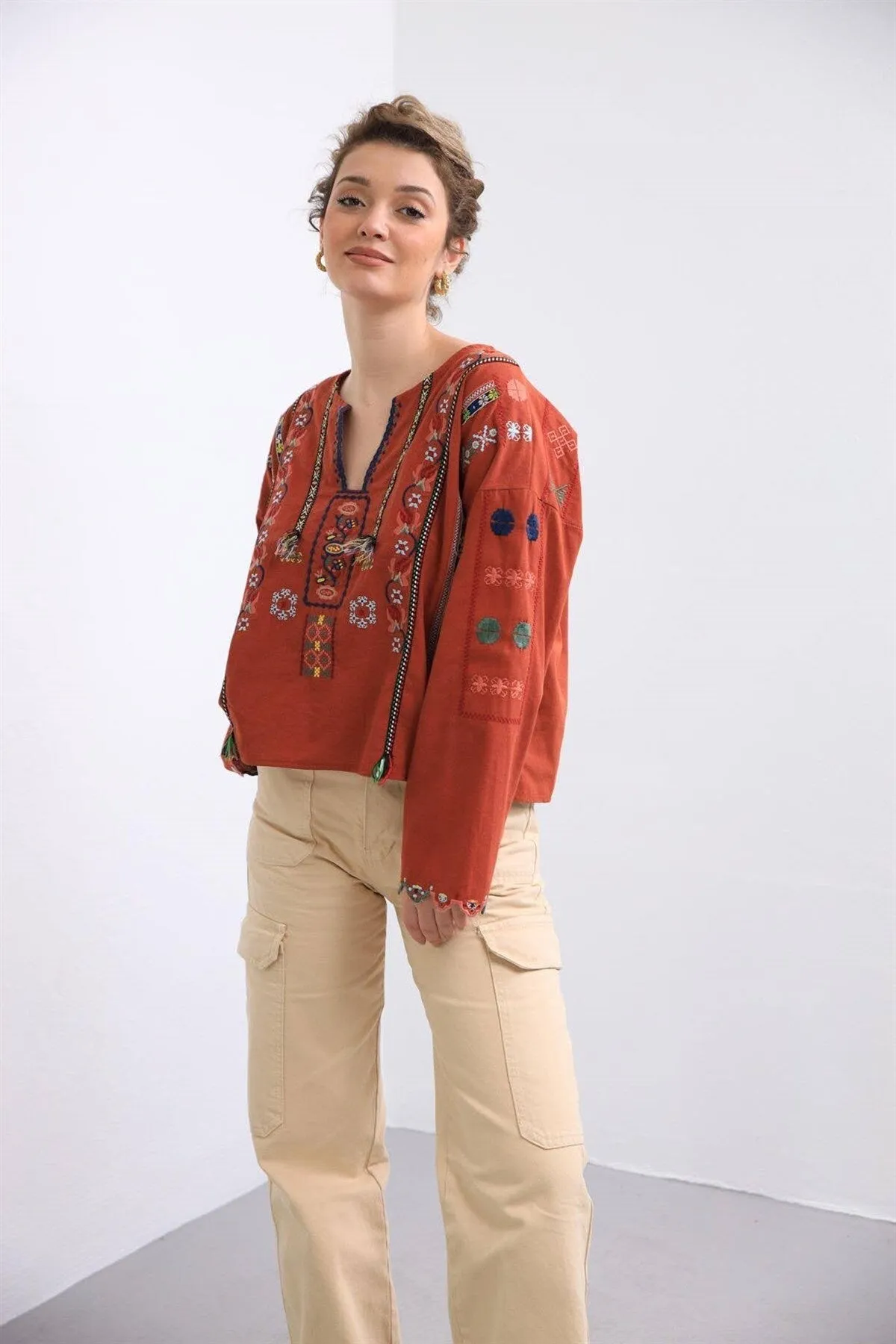 White Ethnic Boho Embroidered Blouse