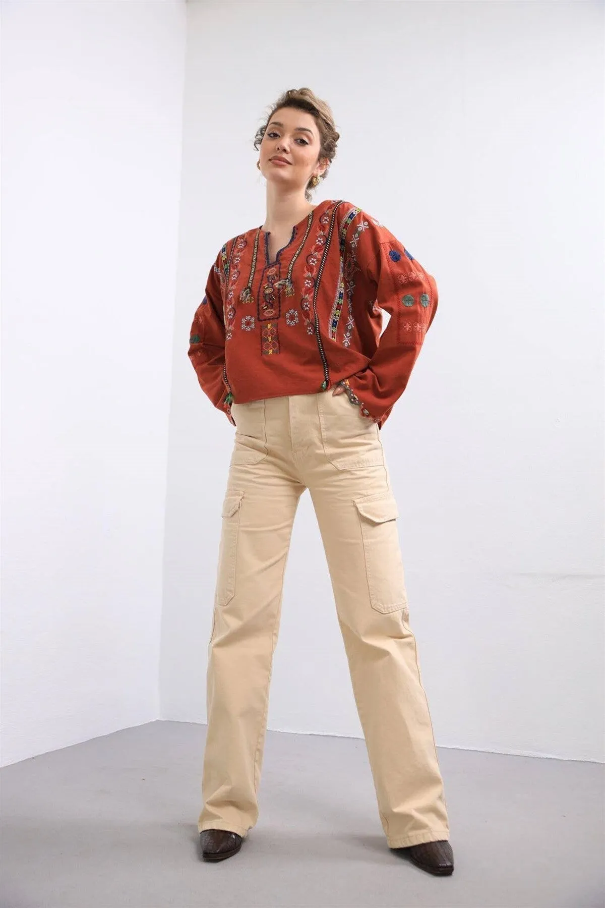 White Ethnic Boho Embroidered Blouse