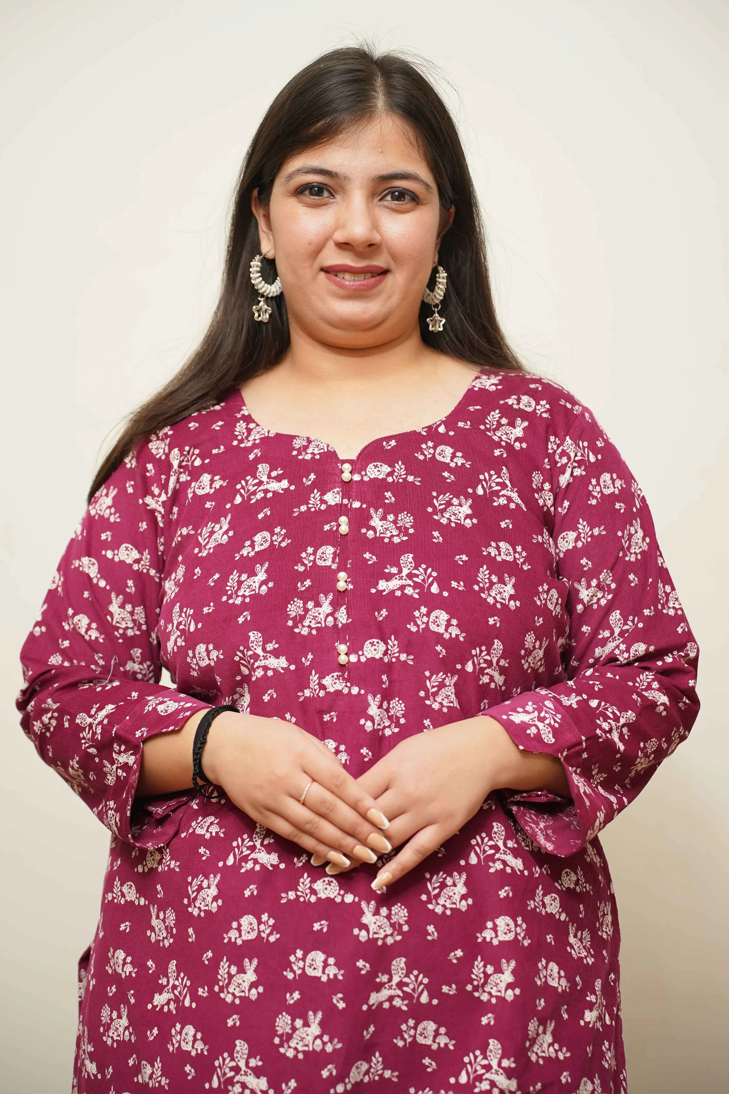 Wine Floral Corduroy Kurta