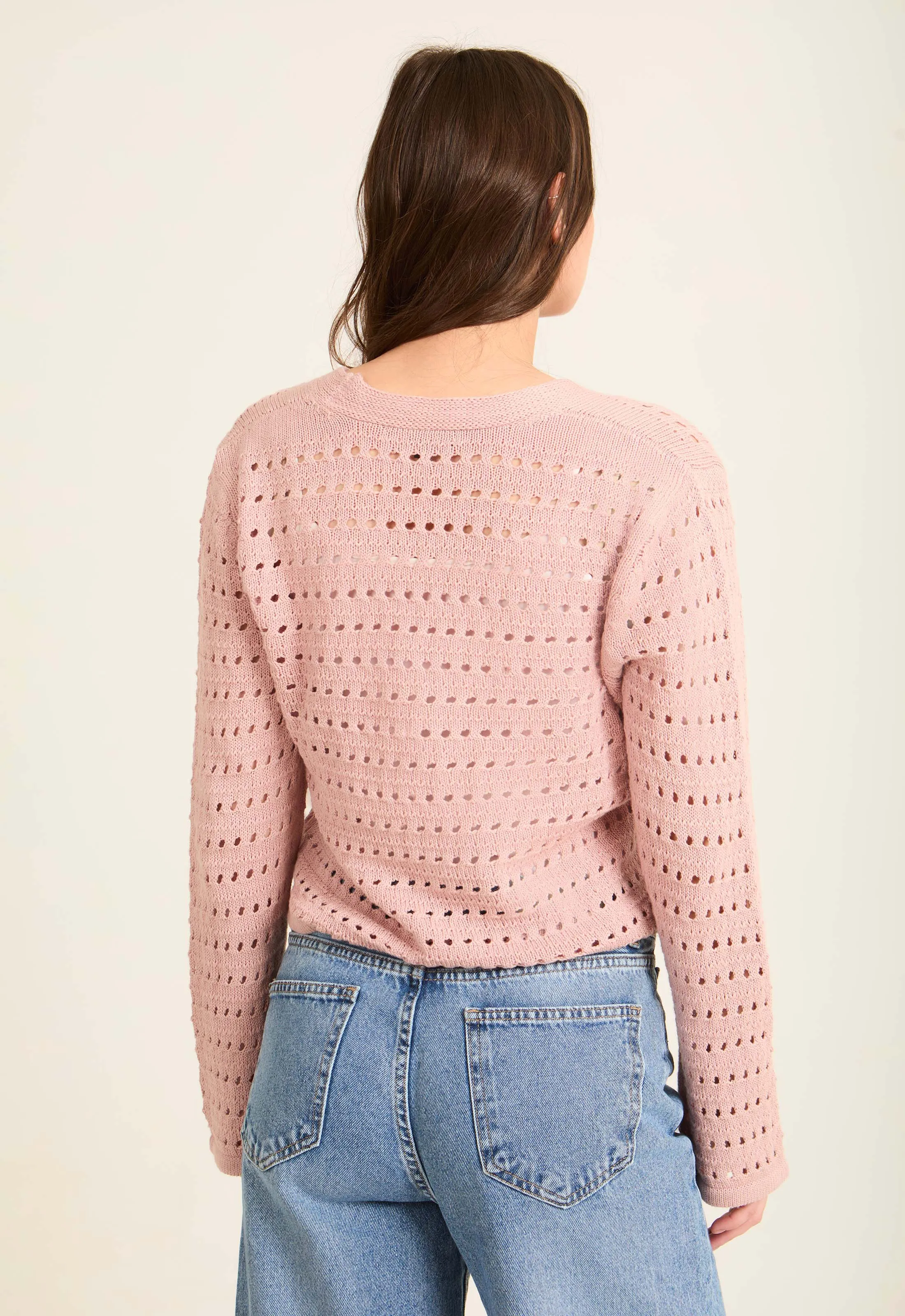 Women  Cardigan Crochet Cropped Blouses  Grey