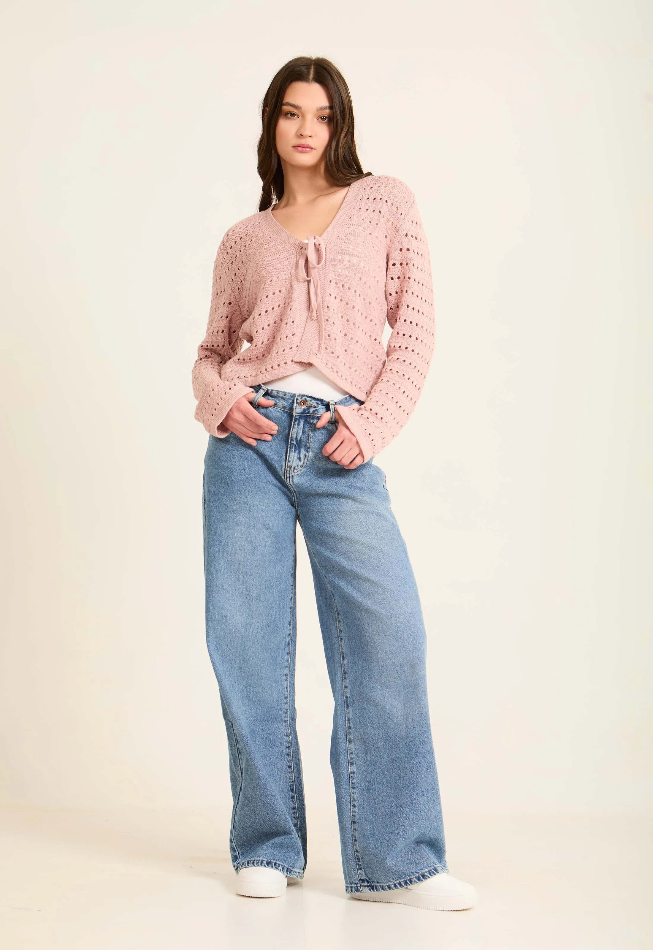 Women  Cardigan Crochet Cropped Blouses  Grey