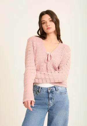 Women  Cardigan Crochet Cropped Blouses  Grey
