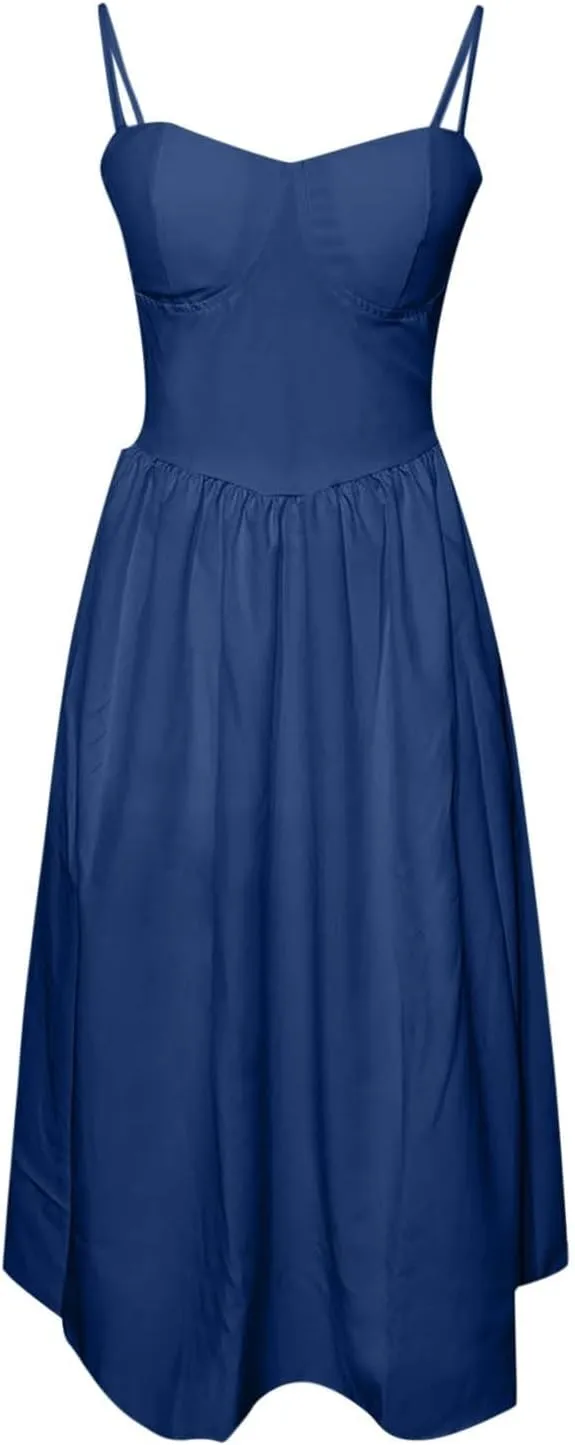 Womens Dress Flowy Pleated Hem Dresses Flowy Midi Dress Swing Party Spaghetti Strap Dresses Travel Vacation Outfits