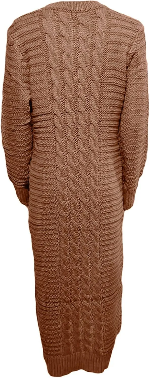 Women's Fall Winter Casual Trendy Crew Neck Long Sleeve Bodycon Knit Sweater Dress Plus Size, S-3XL
