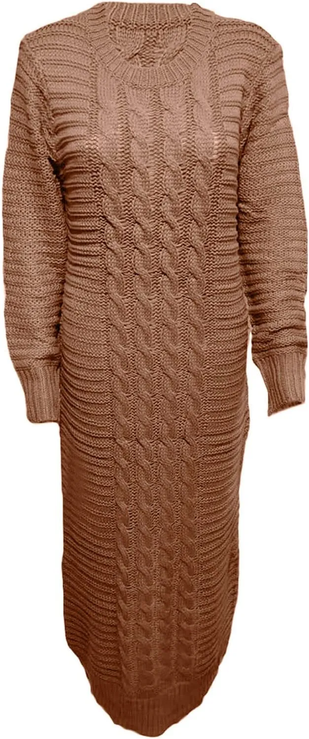 Women's Fall Winter Casual Trendy Crew Neck Long Sleeve Bodycon Knit Sweater Dress Plus Size, S-3XL