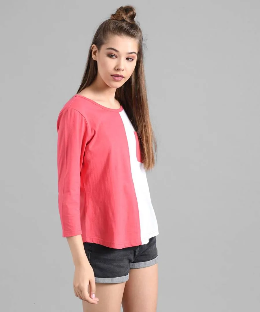 Women's Stylish and Trendy Multicoloured Cotton Colourblocked Round Neck Tees (Pack of 2)