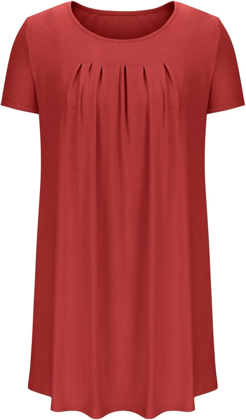 Women's Summer Mini Dresses Casual Loose Beach Vacation Dress Pleated Short Sleeve Plain Tank Sundress 2025